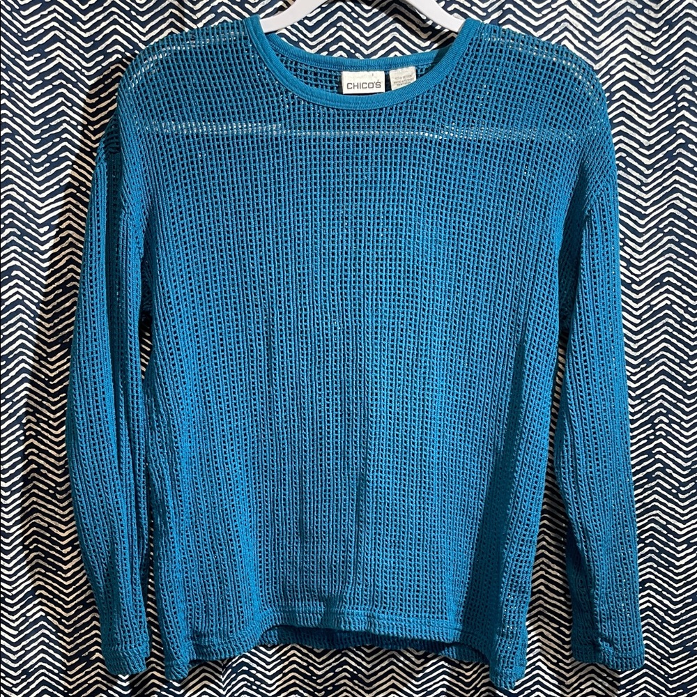 Chico's Teal Open-Knit Pullover